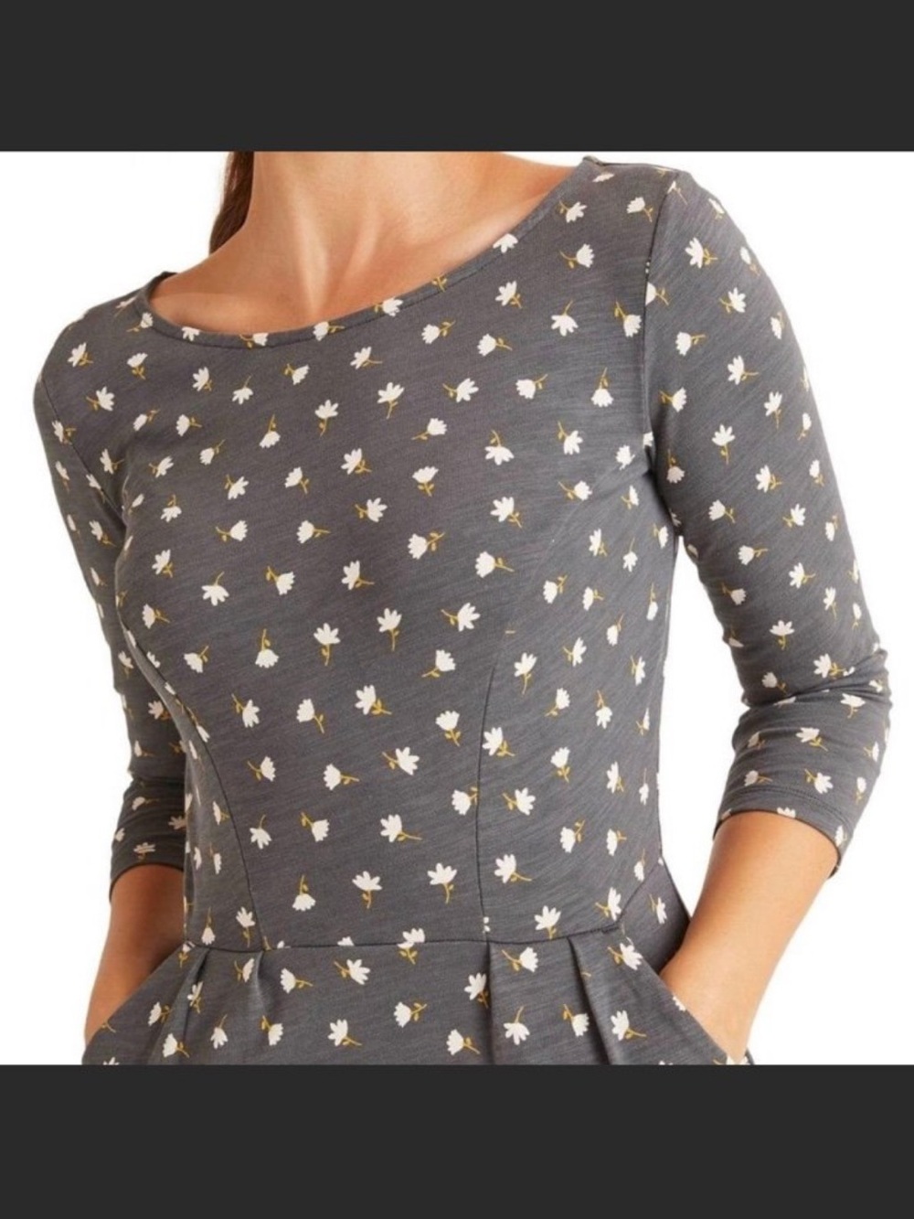 Boden Gray Floral Long-Sleeve Dress